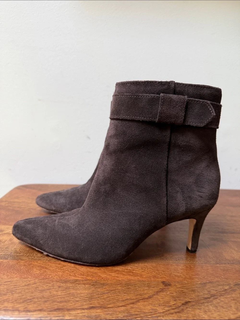 Banana Republic Valais Chocolate Brown Suede Pointed Toe Ankle Booties